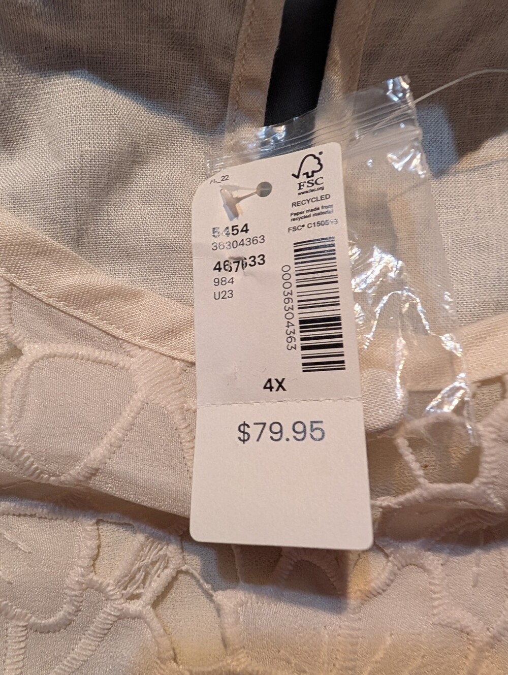 Women's Cream Lace Top - 4X